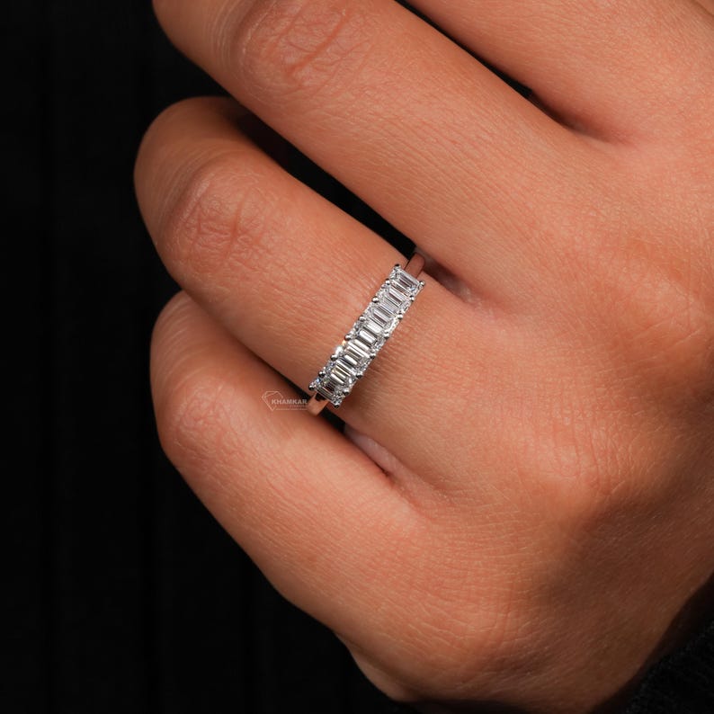 1.05 TW Emerald Cut Lab Grown Wedding Band,Half Eternity Band,Emerald Cut Diamond Band,Matching Band,Anniversary Gift for Her,Band For Women