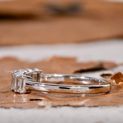 Emerald Cut Lab Grown Diamond Half Eternity Wedding Band