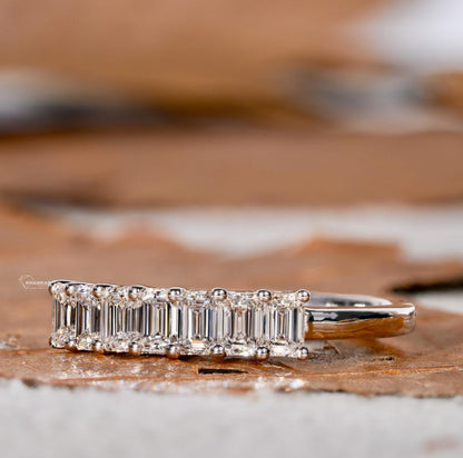 Emerald Cut Lab Grown Diamond Half Eternity Wedding Band