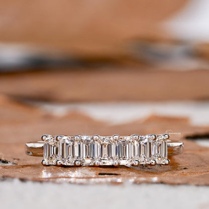 Emerald Cut Lab Grown Diamond Half Eternity Wedding Band