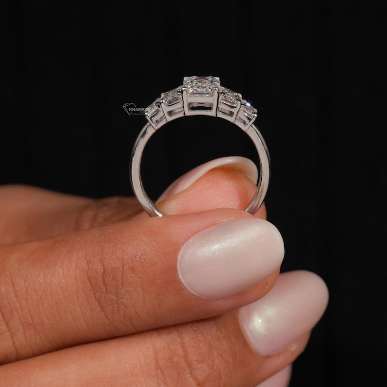 Emerald Cut Lab Diamond Ring – Five Stone IGI Certified