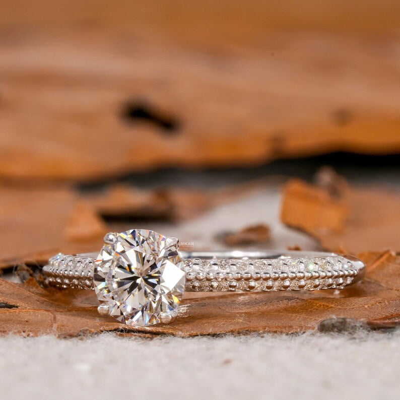 1CT Knife Edge Pave Lab Diamond Ring