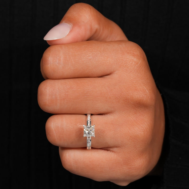 1.00CT Princess Cut Lab Diamond Ring, Channel Set Proposal Ring, IGI Certified