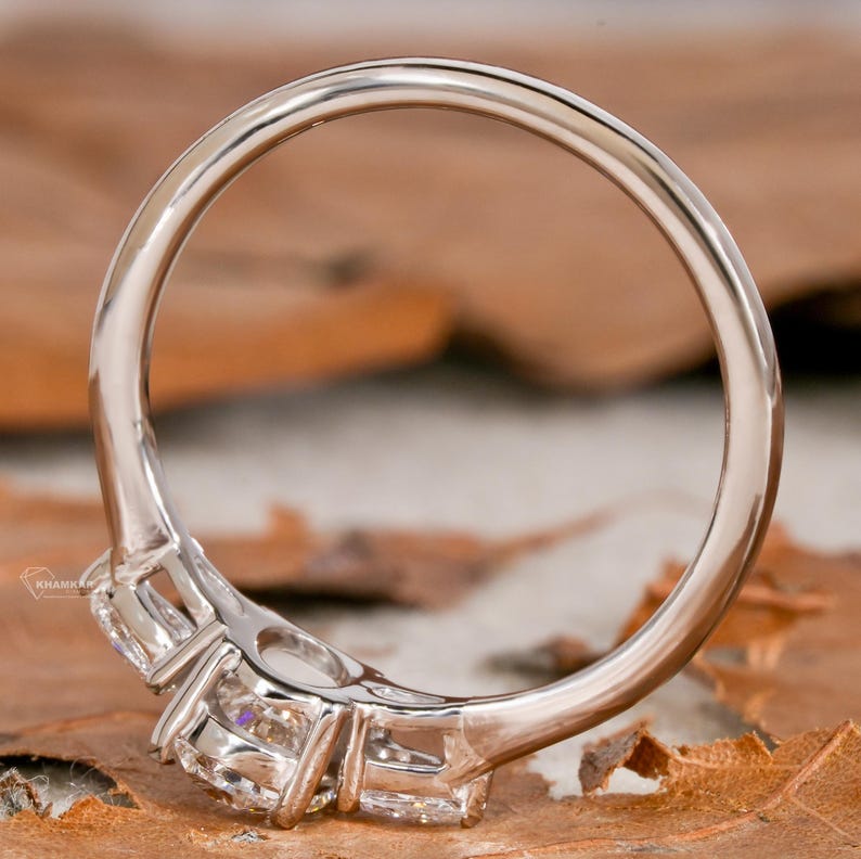 0.70 TCW Oval Lab Created Diamond Engagement Ring,Side Pear Diamonds,Three Stone Wedding Ring,Diamond Promise Ring,Gift For Her