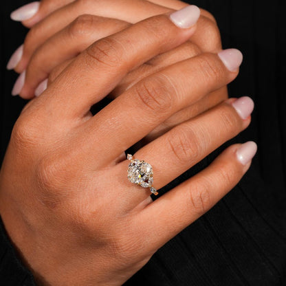 2.00CT Oval Lab Diamond Ring, Marquise Side Ring, IGI Certified Engagement Ring