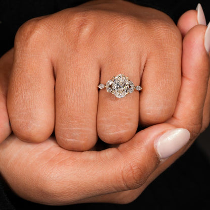 2.00CT Oval Lab Diamond Ring, Marquise Side Ring, IGI Certified Engagement Ring