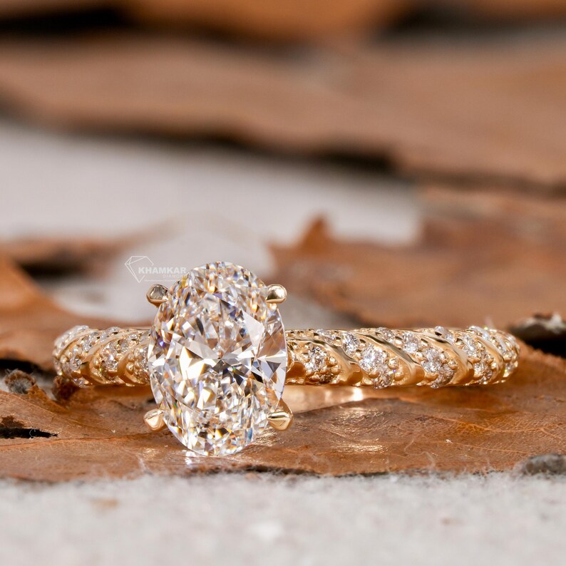 1CT Oval Lab Diamond Engagement Ring, Twisted Band
