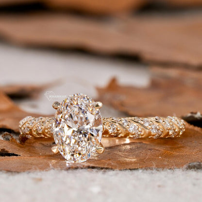 1CT Oval Lab Diamond Engagement Ring, Twisted Band