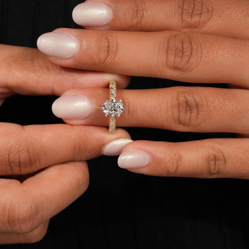 1CT Oval Lab Diamond Engagement Ring, Twisted Band