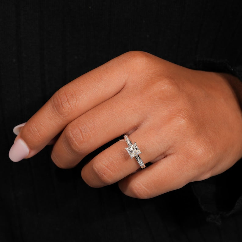 1.00CT Princess Cut Lab Diamond Ring, Channel Set Proposal Ring, IGI Certified
