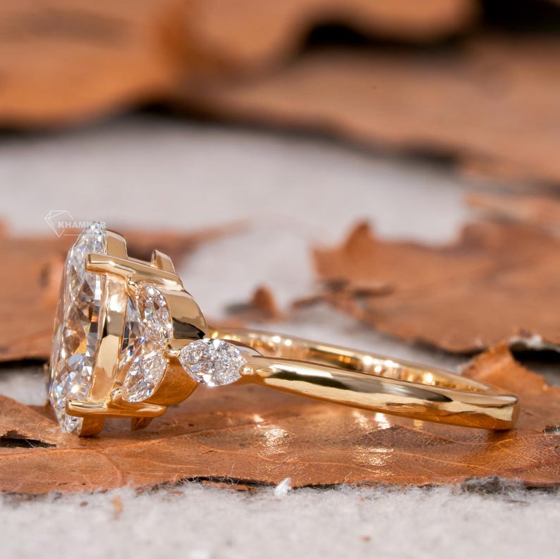 2.00CT Oval Lab Diamond Ring, Marquise Side Ring, IGI Certified Engagement Ring