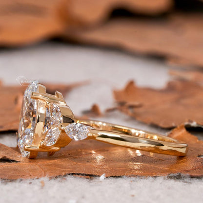 2.00CT Oval Lab Diamond Ring, Marquise Side Ring, IGI Certified Engagement Ring