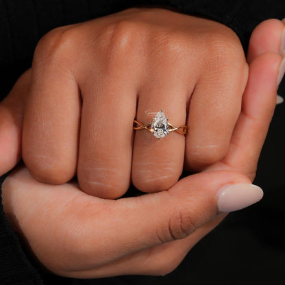 1.00CT Pear CutTwisted Lab Grown Engagement Rin