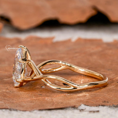 1.00CT Pear CutTwisted Lab Grown Engagement Rin