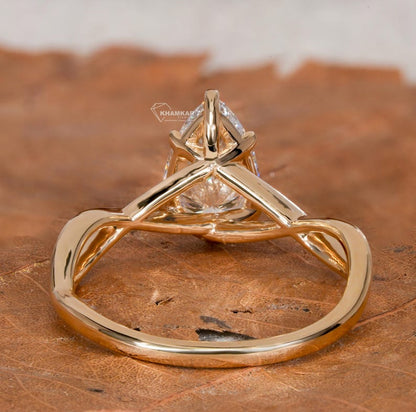 1.00CT Pear CutTwisted Lab Grown Engagement Rin