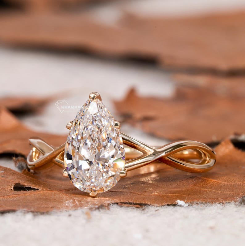 1.00CT Pear CutTwisted Lab Grown Engagement Rin