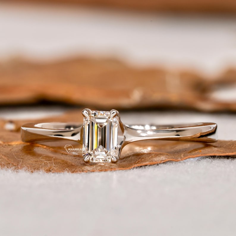 Emerald Cut Lab Diamond Ring 0.25CT – Dainty Gold Ring