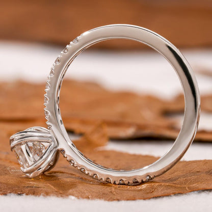 Radiant Lab Diamond Ring, Double Claw Pave Wedding Ring