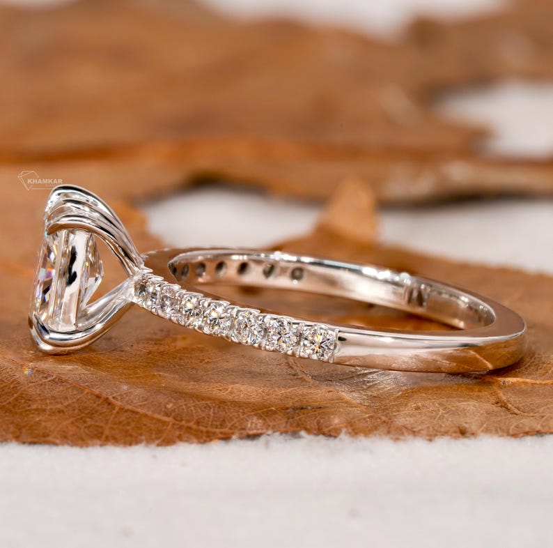 Radiant Lab Diamond Ring, Double Claw Pave Wedding Ring