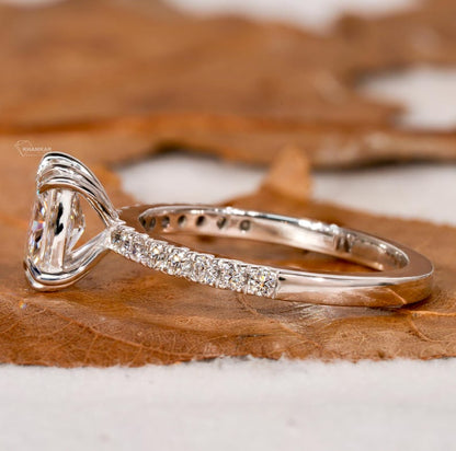 Radiant Lab Diamond Ring, Double Claw Pave Wedding Ring
