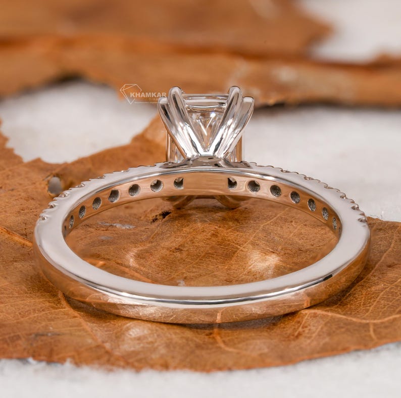 Radiant Lab Diamond Ring, Double Claw Pave Wedding Ring