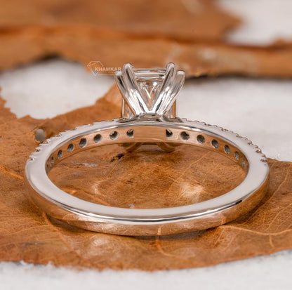 Radiant Lab Diamond Ring, Double Claw Pave Wedding Ring