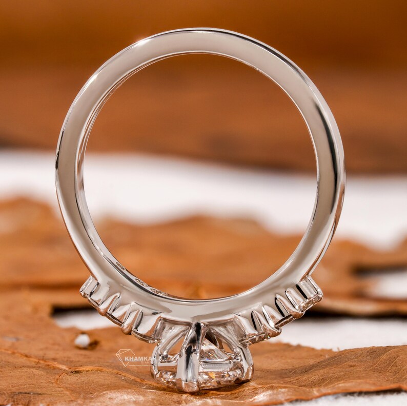 1CT Lab Marquise Diamond Ring, V-Prong Pave Engagement Ring