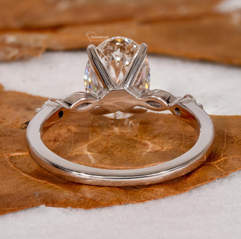 2.00Ct Oval Cut Lab Grown Diamond Engagement Ring,Side Marquise and Round Diamonds,Wedding Ring For Her,5 Stone Ring,Anniversary Ring