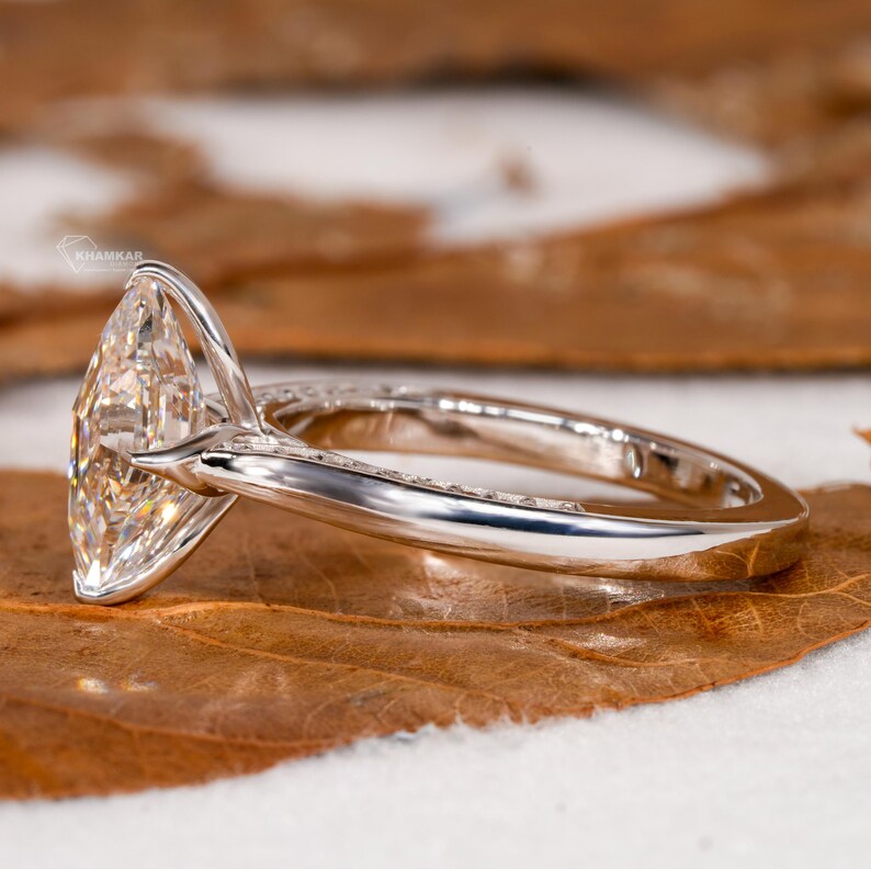 Lozenge Cut lab diamond tulip Halo Pave Engagement Ring