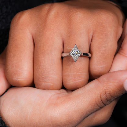 Lozenge Cut lab diamond tulip Halo Pave Engagement Ring