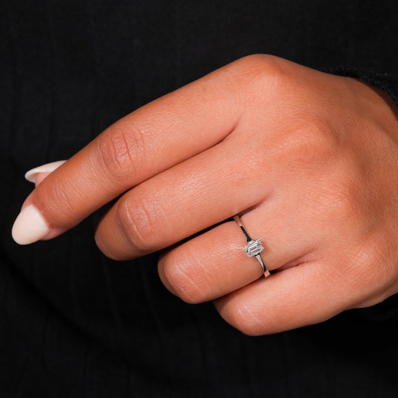 Emerald Cut Lab Diamond Ring 0.25CT – Dainty Gold Ring