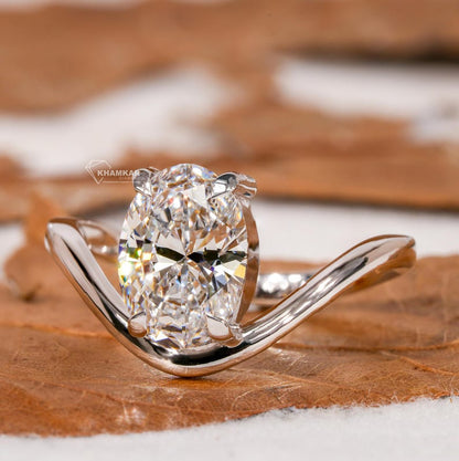 1.50CT Oval Lab Diamond Wave Solitaire Engagement Ring