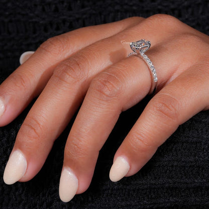 Radiant Lab Diamond Ring, Double Claw Pave Wedding Ring