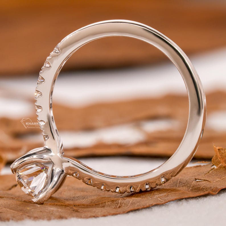 Oval Lab Diamond Engagement Ring, Tapered Pave Wedding Ring