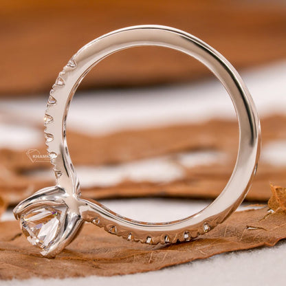 Oval Lab Diamond Engagement Ring, Tapered Pave Wedding Ring