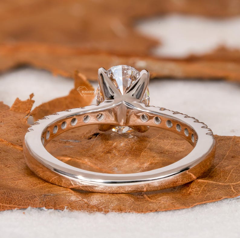 Oval Lab Diamond Engagement Ring, Tapered Pave Wedding Ring