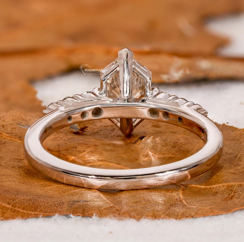 1CT Lab Marquise Diamond Ring, V-Prong Pave Engagement Ring