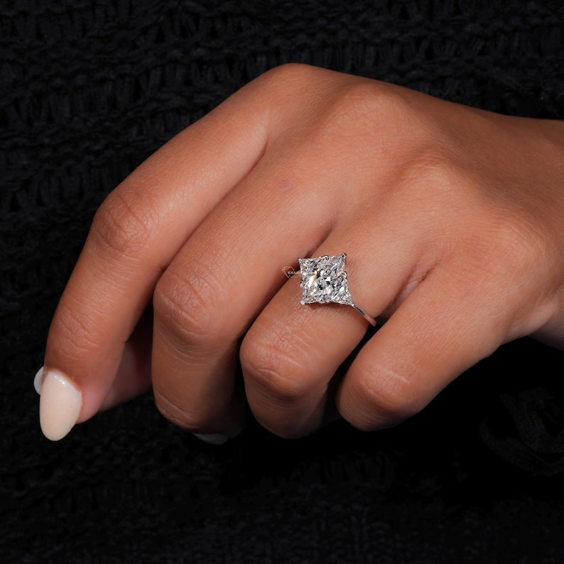 IGI Certified Marquise Lab Grown Diamond Ring,3 Stone Engagement Ring,Side Trilliant Diamonds,White Gold Wedding Ring,Anniversary Gifts