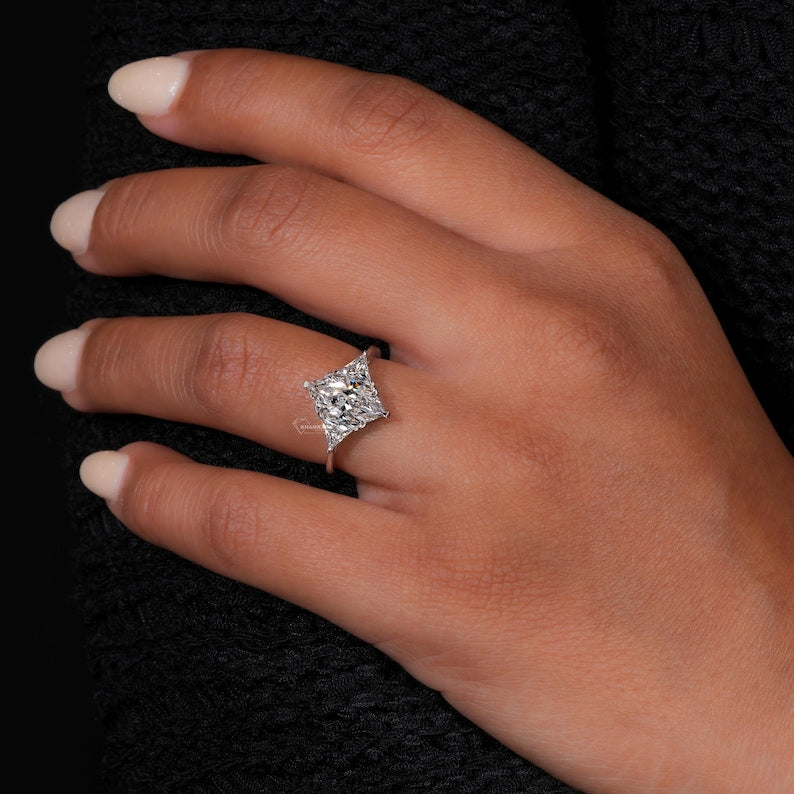 IGI Certified Marquise Lab Grown Diamond Ring,3 Stone Engagement Ring,Side Trilliant Diamonds,White Gold Wedding Ring,Anniversary Gifts