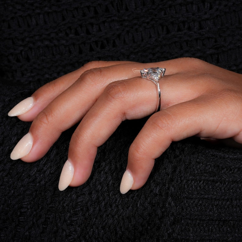 IGI Certified Marquise Lab Grown Diamond Ring,3 Stone Engagement Ring,Side Trilliant Diamonds,White Gold Wedding Ring,Anniversary Gifts