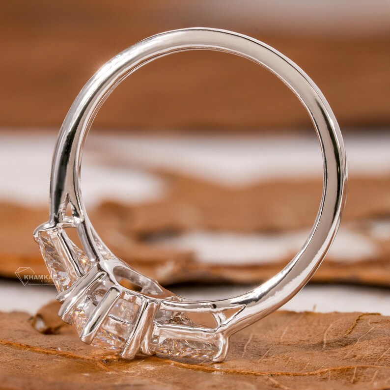 IGI Certified Marquise Lab Grown Diamond Ring,3 Stone Engagement Ring,Side Trilliant Diamonds,White Gold Wedding Ring,Anniversary Gifts