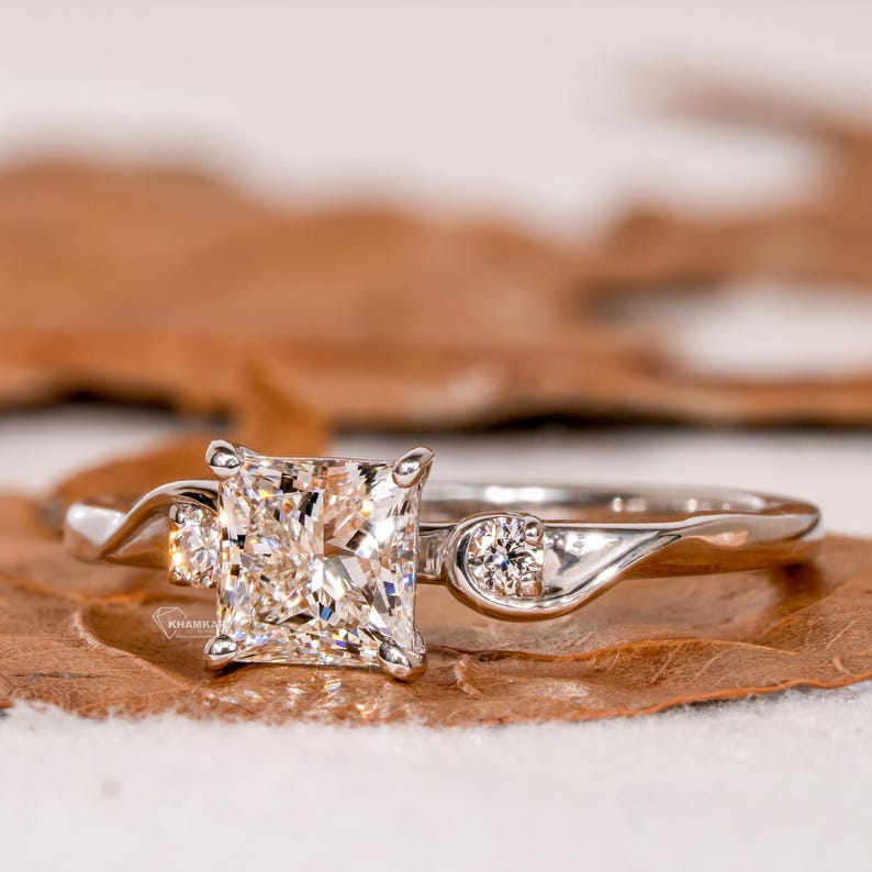 0.75CT Princess Engagement Ring,Lab Created Wedding Ring,Trilogy Diamond Ring,White Gold Ring For Women,Graduation gifts