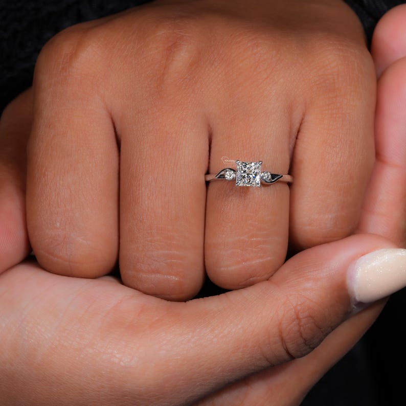 0.75CT Princess Engagement Ring,Lab Created Wedding Ring,Trilogy Diamond Ring,White Gold Ring For Women,Graduation gifts