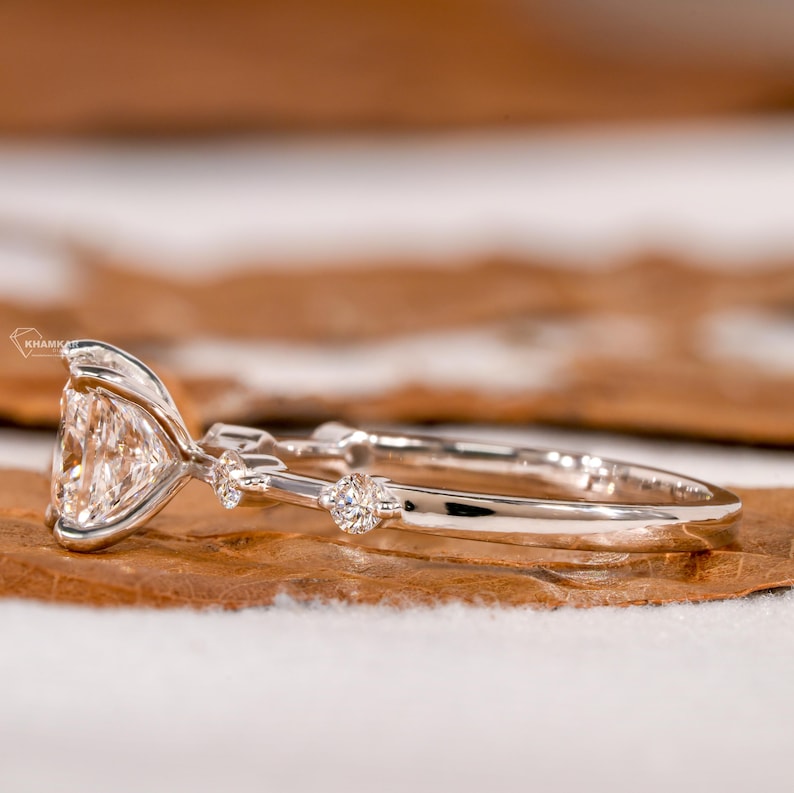 Princess Cut Lab Grown Diamond Engagement Ring,Distance Pave ring