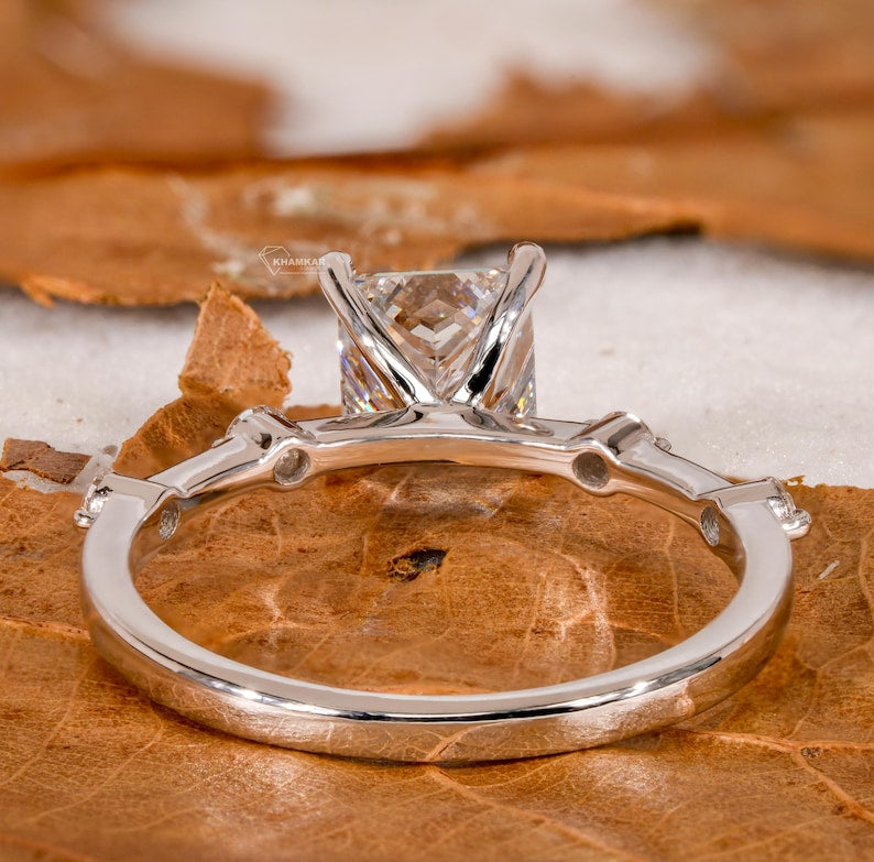 Princess Cut Lab Grown Diamond Engagement Ring,Distance Pave ring