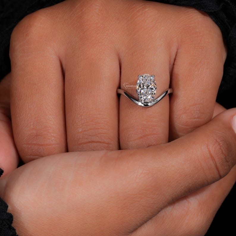 1.50CT Oval Lab Diamond Wave Solitaire Engagement Ring