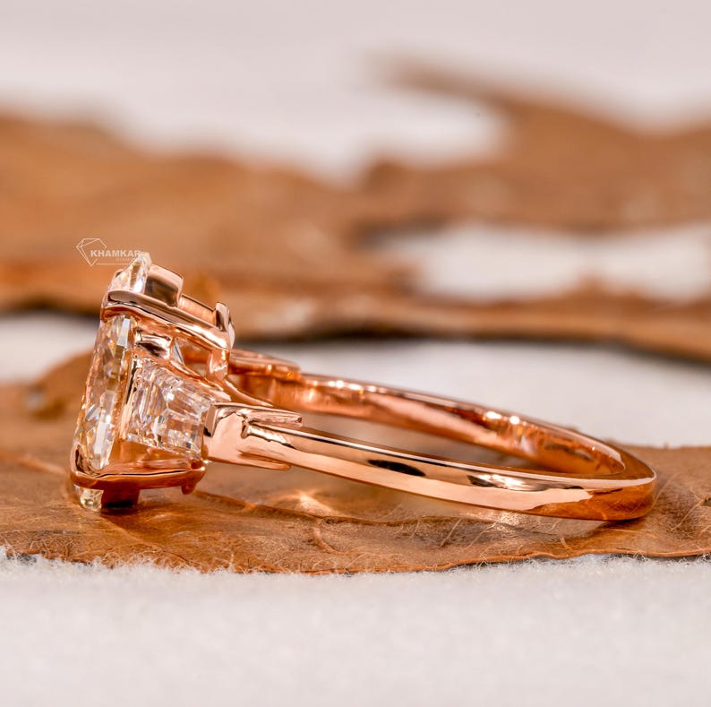 2.70 TCW Oval Three Stone Lab Diamond Ring with Tapered Baguettes