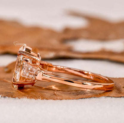 2.70 TCW Oval Three Stone Lab Diamond Ring with Tapered Baguettes