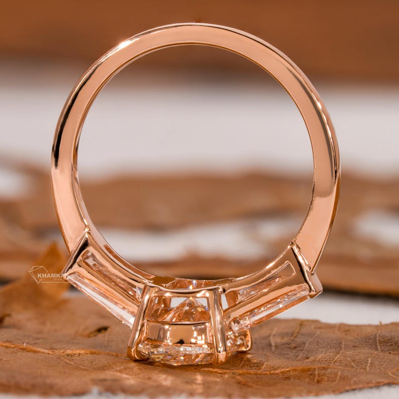 2.70 TCW Oval Three Stone Lab Diamond Ring with Tapered Baguettes