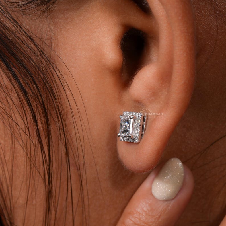 1.50TCW Princess Diamond Stud Earrings,Lab Grown Stud Earrings,Wedding Studs,Halo Earrings,Screw Back Earring,Anniversary Gift for Women,CVD